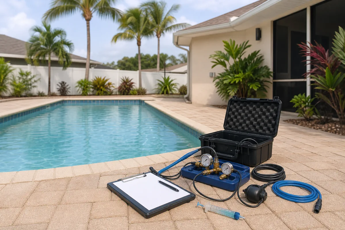Cape Coral pool waterline and deck context for leak detection planning