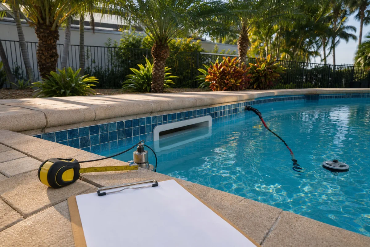 Cape Coral pool equipment and deck access context for scheduling leak detection